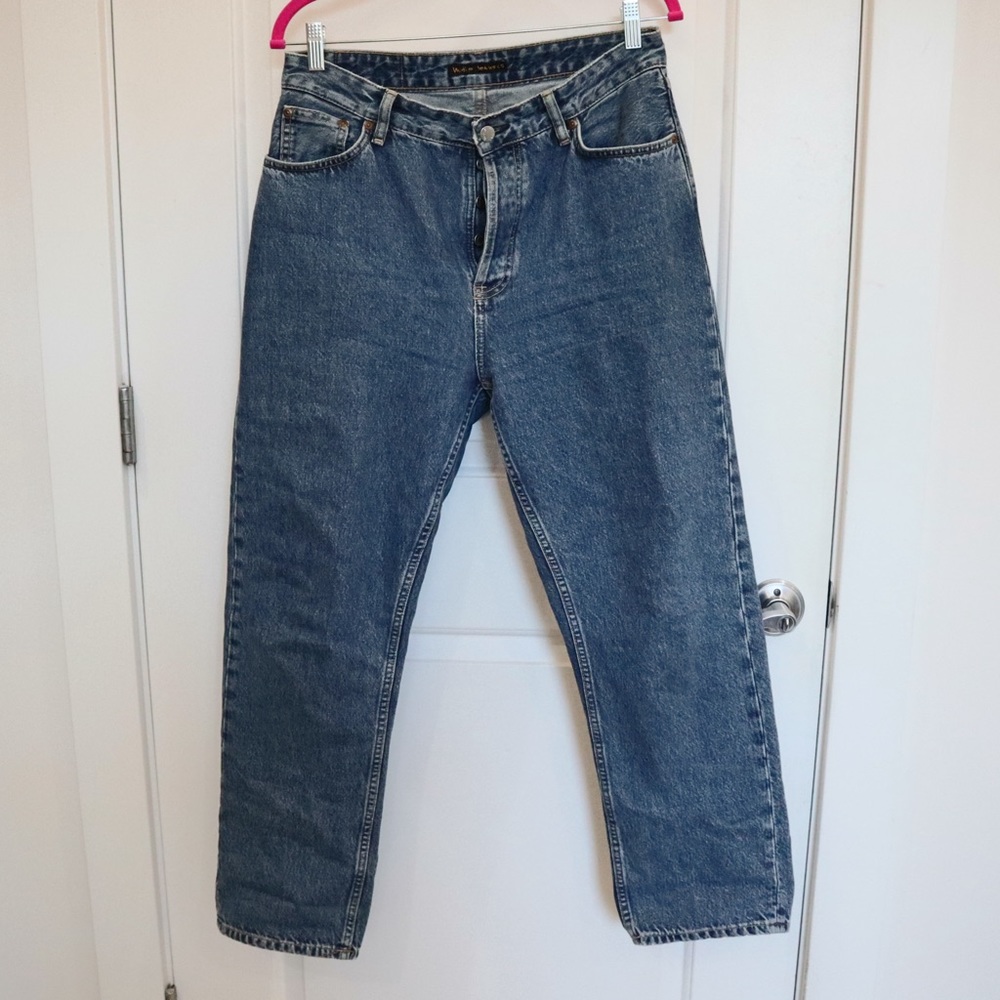 Medium wash Nudie Jeans “Lofty Lo” (high waist, straight leg) Sz 30 x 28